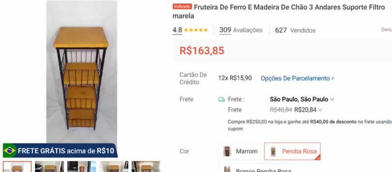 Shopee; anúncio promete frete, checkout cobra outro valor_1