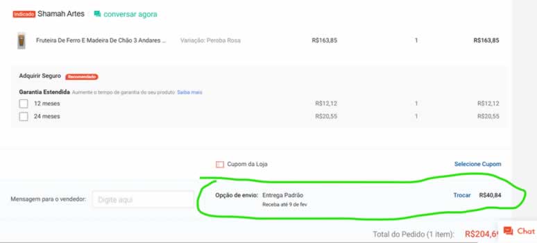 Shopee; anúncio promete frete, checkout cobra outro valor_2