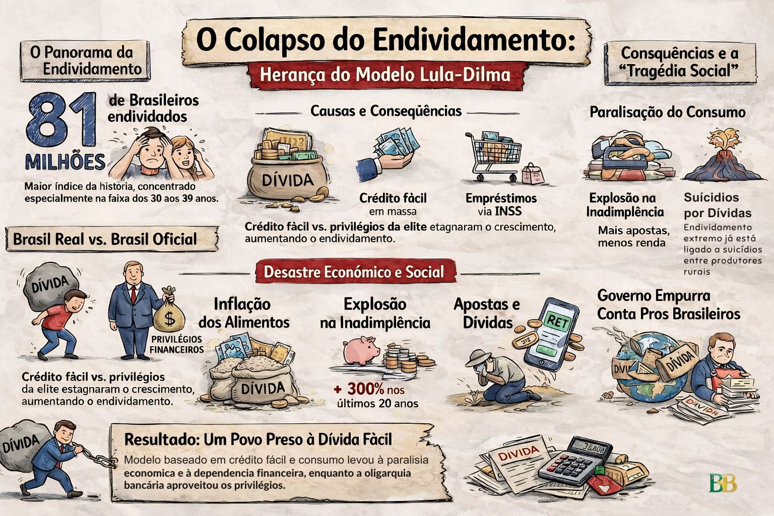 Endividamento das famílias a bomba do modelo Lula-Dilma 2