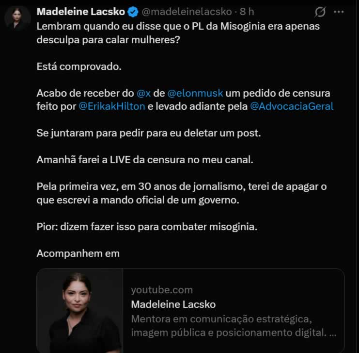 Madeleine Lacsko e o efeito reverso da máquina de censura