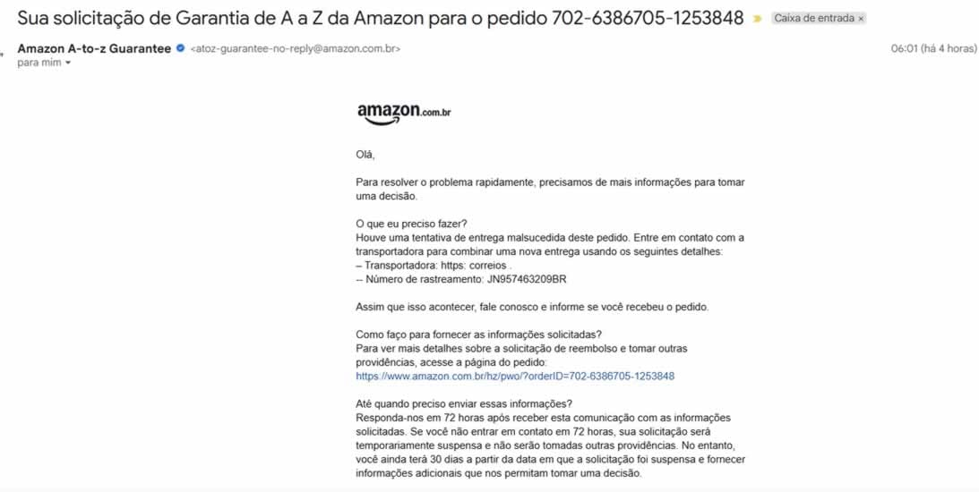 Amazon; Livro chegou após falha de entrega e burocracia_3